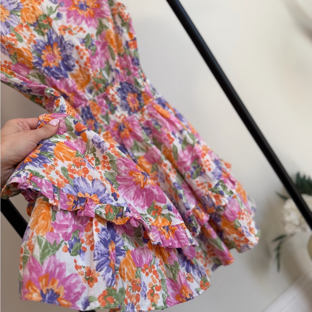 🩷 Selfie Leslie Floral Tie Front Mini Dress | XS | Cottagecore Boho Ruffle | NWT - Picture 6 of 8